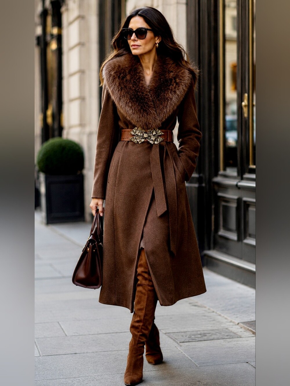 Faux Fur Collar /Leather Belt COMBO